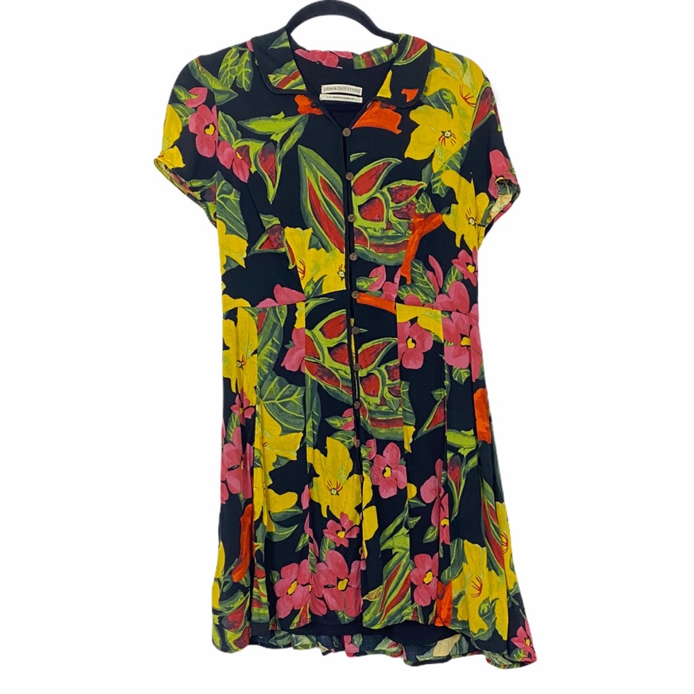 Urban Outfitters Black Floral Button up dress L